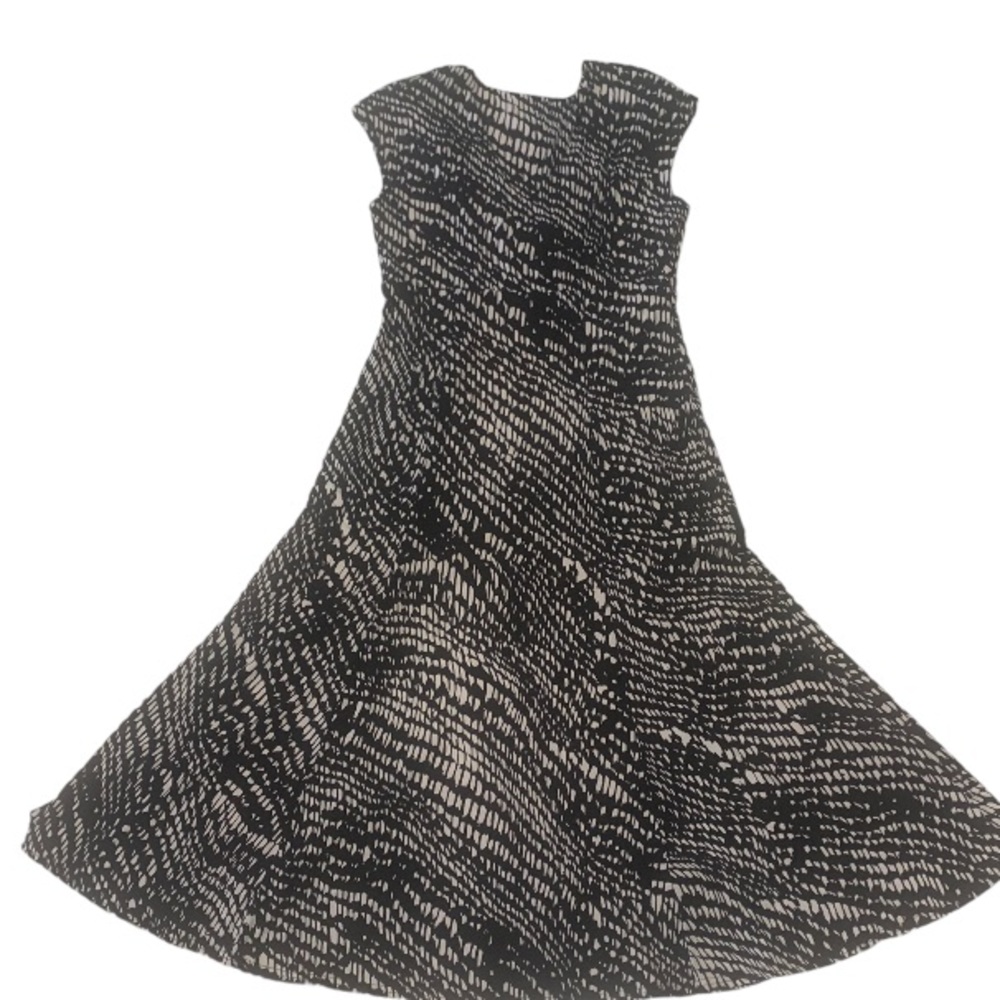 Jones New York Women 8 Black & White 
sleeveless Geometric V neck Dress